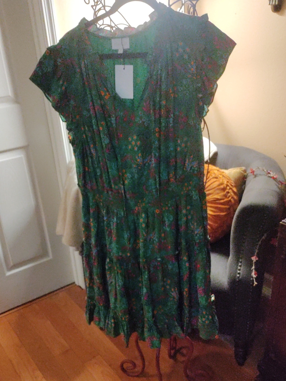 Sugarlips Green Floral Midi Dress with Ruffled Sleeves